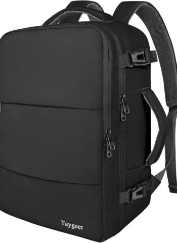 Taygeer Travel Laptop Backpack for Men Women, Airplane Approved Travel Backpack Suitcase with Water Bottle Pocket, Lightweight College 35l Luggage Bag 15.6inch Laptop Mochila Gifts for Business,Black